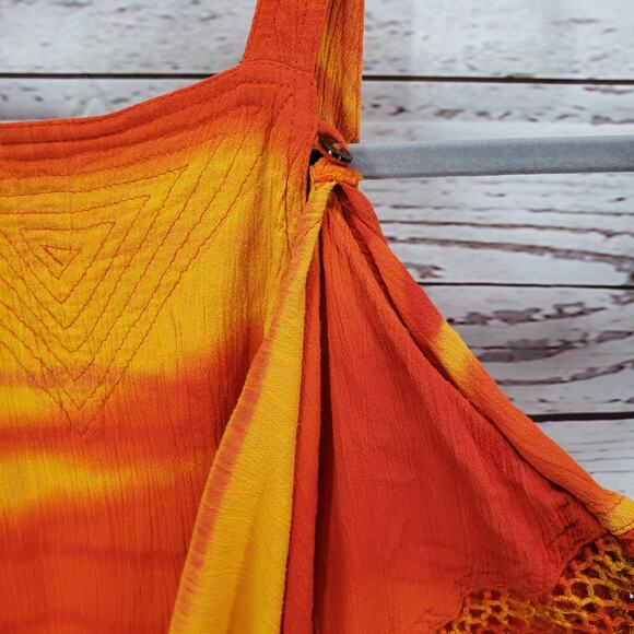 Sweet Lady Women's Yellow Orange Print Fringe Layered Maxi Dress One Size - Picture 8 of 13